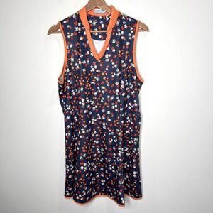 NEW Callaway Opti Dri Floral Sleeveless Golf Dress L Navy V Neck Athletic SPF 50